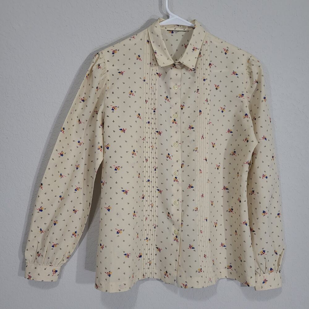 Vintage Blouse Womens Small Floral Button Up Shirt Long Sleeve Light Academia